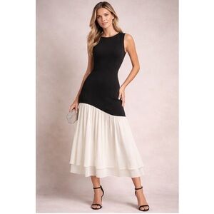 NWT Commense Black Shimmer Cream Asymmetrical Dress size Large sleeveless